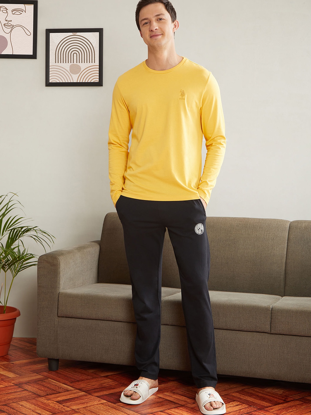 

U.S. Polo Assn. Round Neck Long Sleeves Pure Cotton I693 Lounge T-Shirt, Yellow