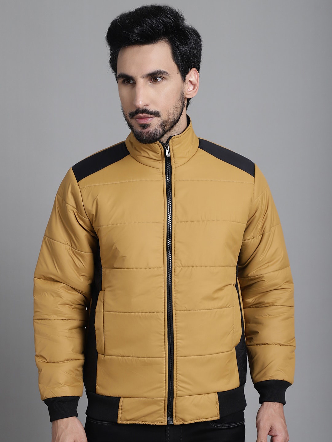 

WESTCLO Colourblocked Stand Collar Puffer Jacket, Mustard