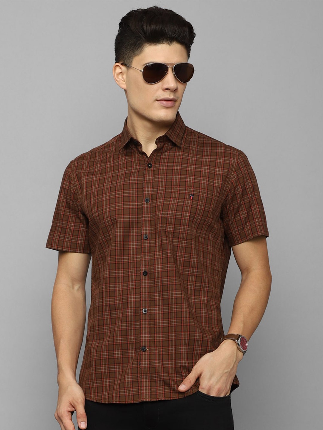 

Louis Philippe Sport Checked Slim Fit Cotton Classic Casual Shirt, Brown