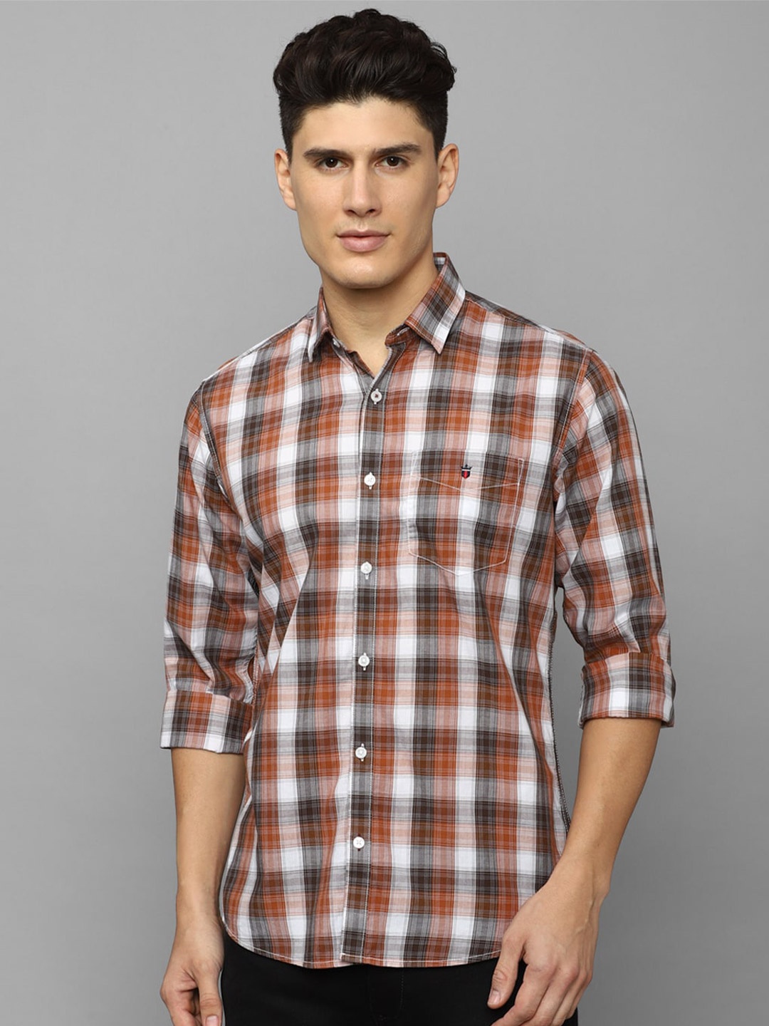 

Louis Philippe Sport Checked Classic Slim Fit Cotton Casual Shirt, Rust
