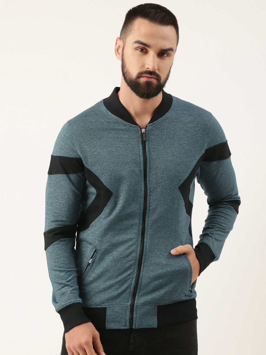 

ARISE Men Printed Mock Collar Terry Sweatshirt, Teal