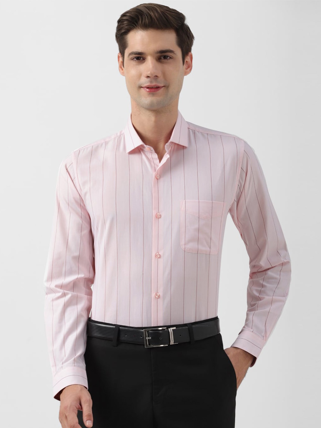

Peter England Spread Collar Slim Fit Striped Formal Shirt, Pink