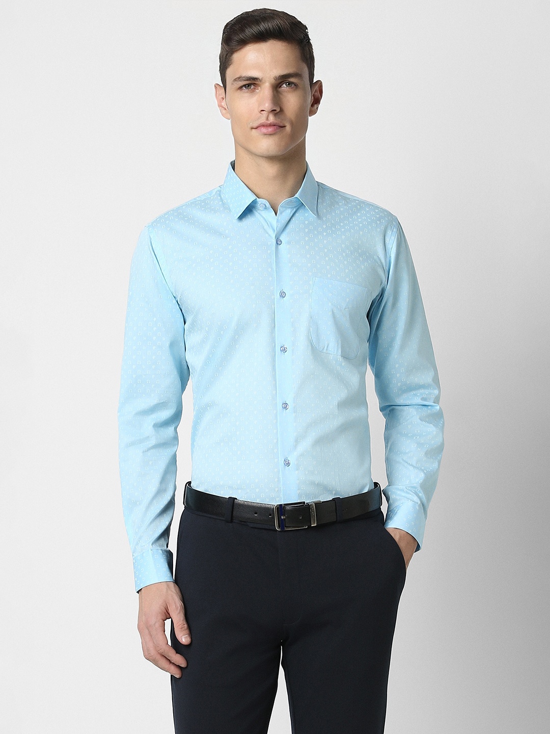

Peter England Printed Spread Collar Long Sleeves Regular Fit Formal Shirt, Blue