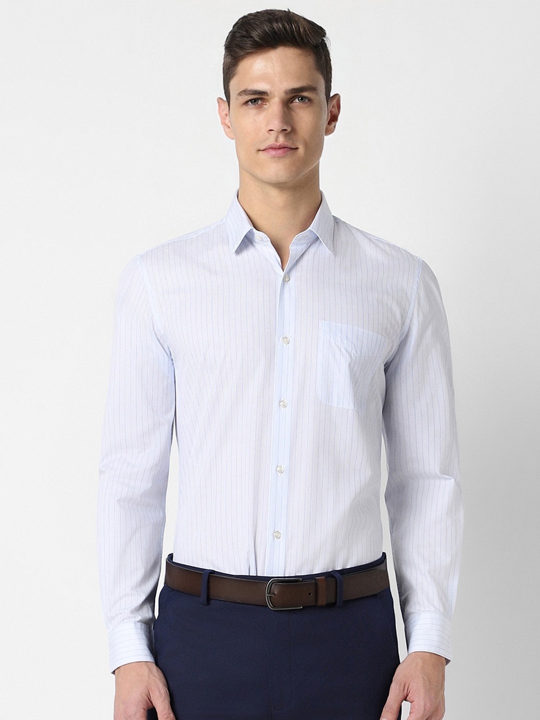 

Peter England Slim Fit Vertical Stripes Formal Shirt, Blue