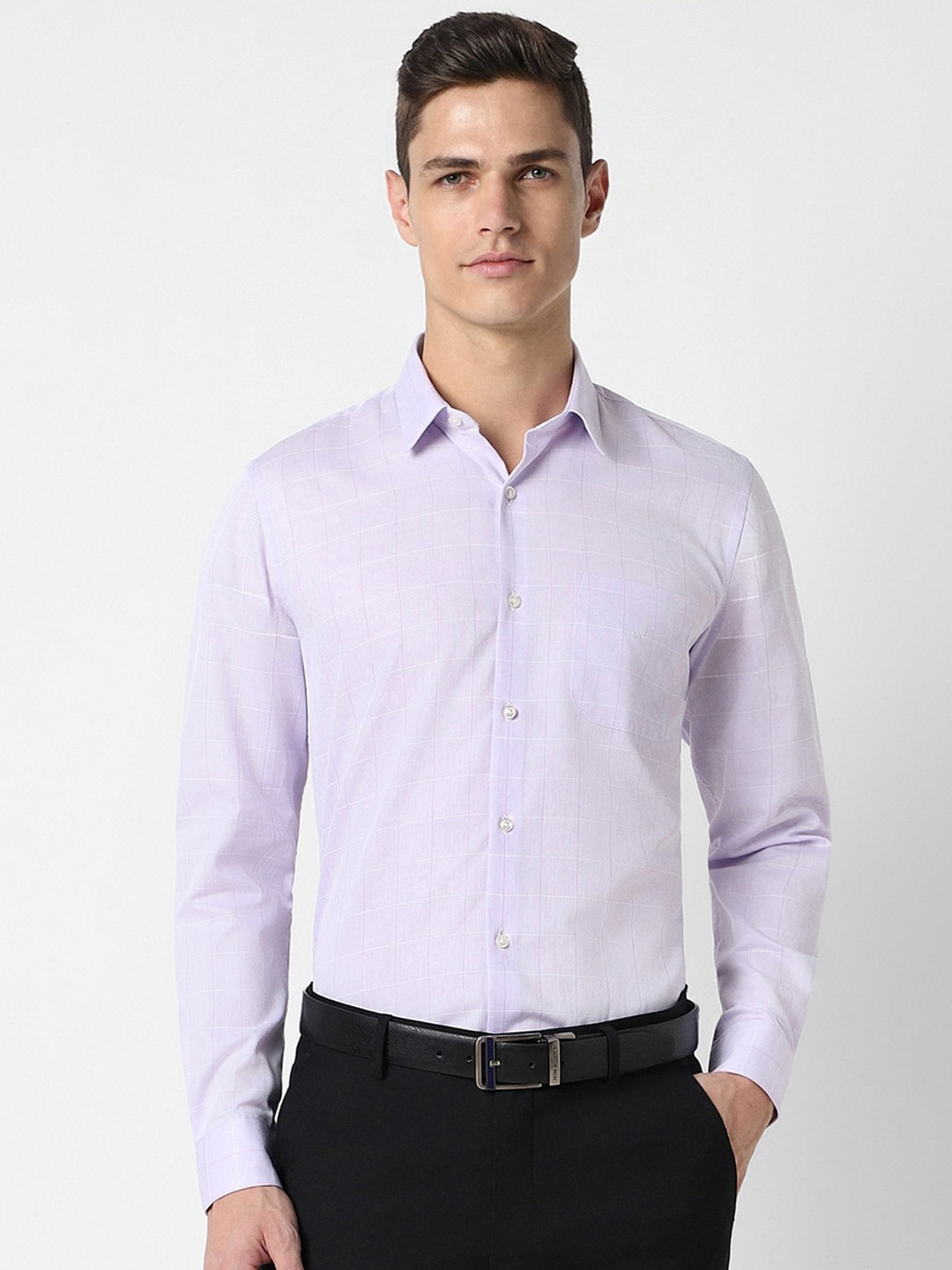 

Peter England Slim Fit Checked Formal Shirt, Purple