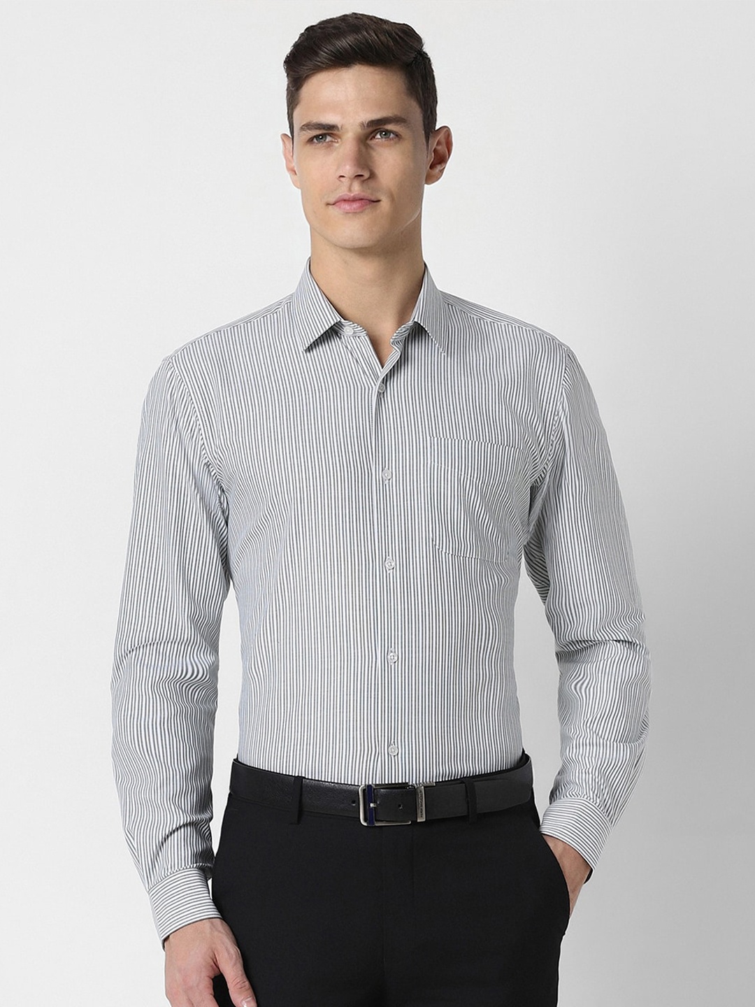 

Peter England Spread Collar Striped Long Sleeves Formal Shirt, White