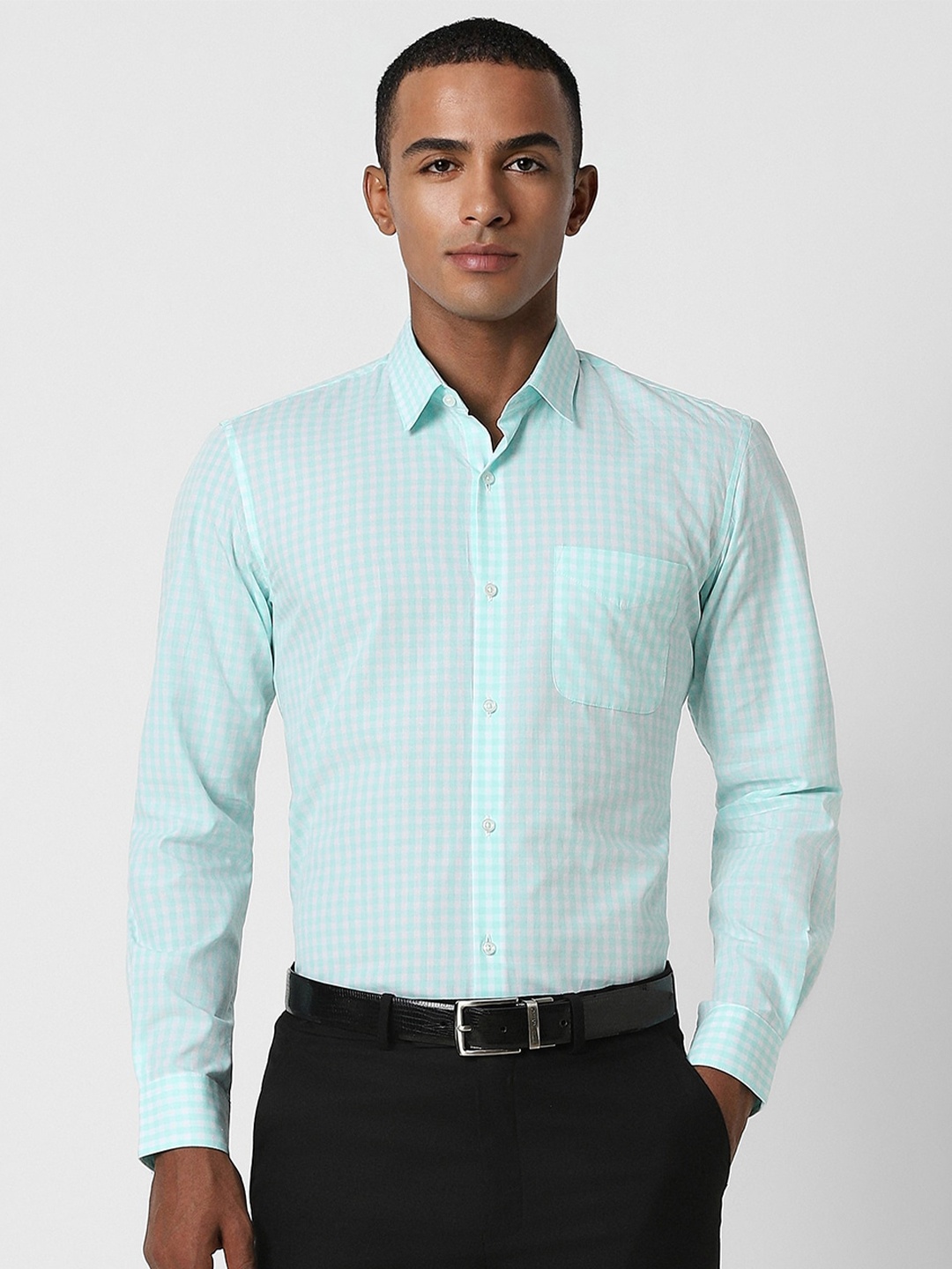 

Peter England Checked Slim Fit Cotton Classic Formal Shirt, Blue