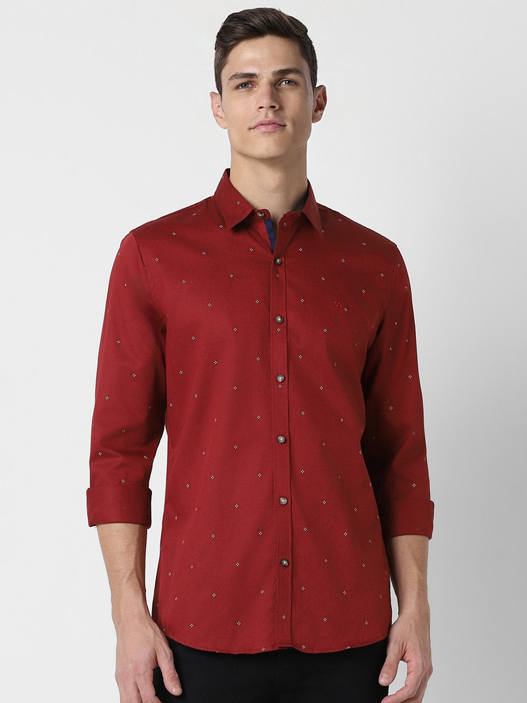 

Peter England Casuals Slim Fit Micro Ditsy Printed Pure Cotton Casual Shirt, Red