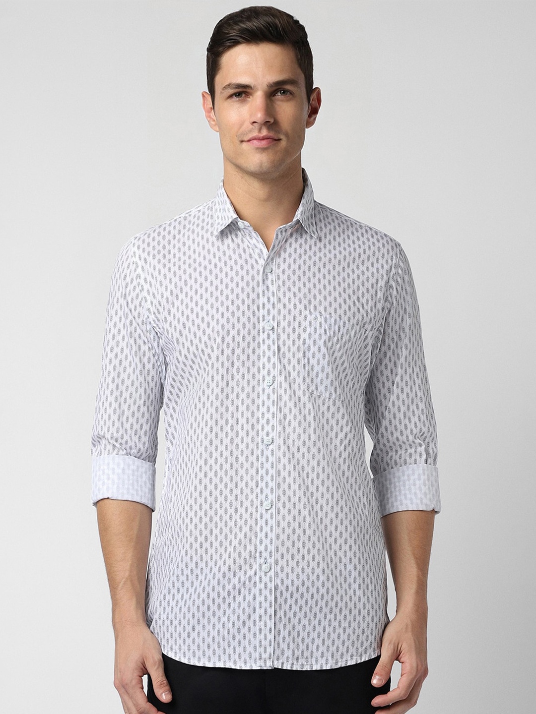 

Peter England Casuals Slim Fit Ethnic Motifs Printed Pure Cotton Casual Shirt, White
