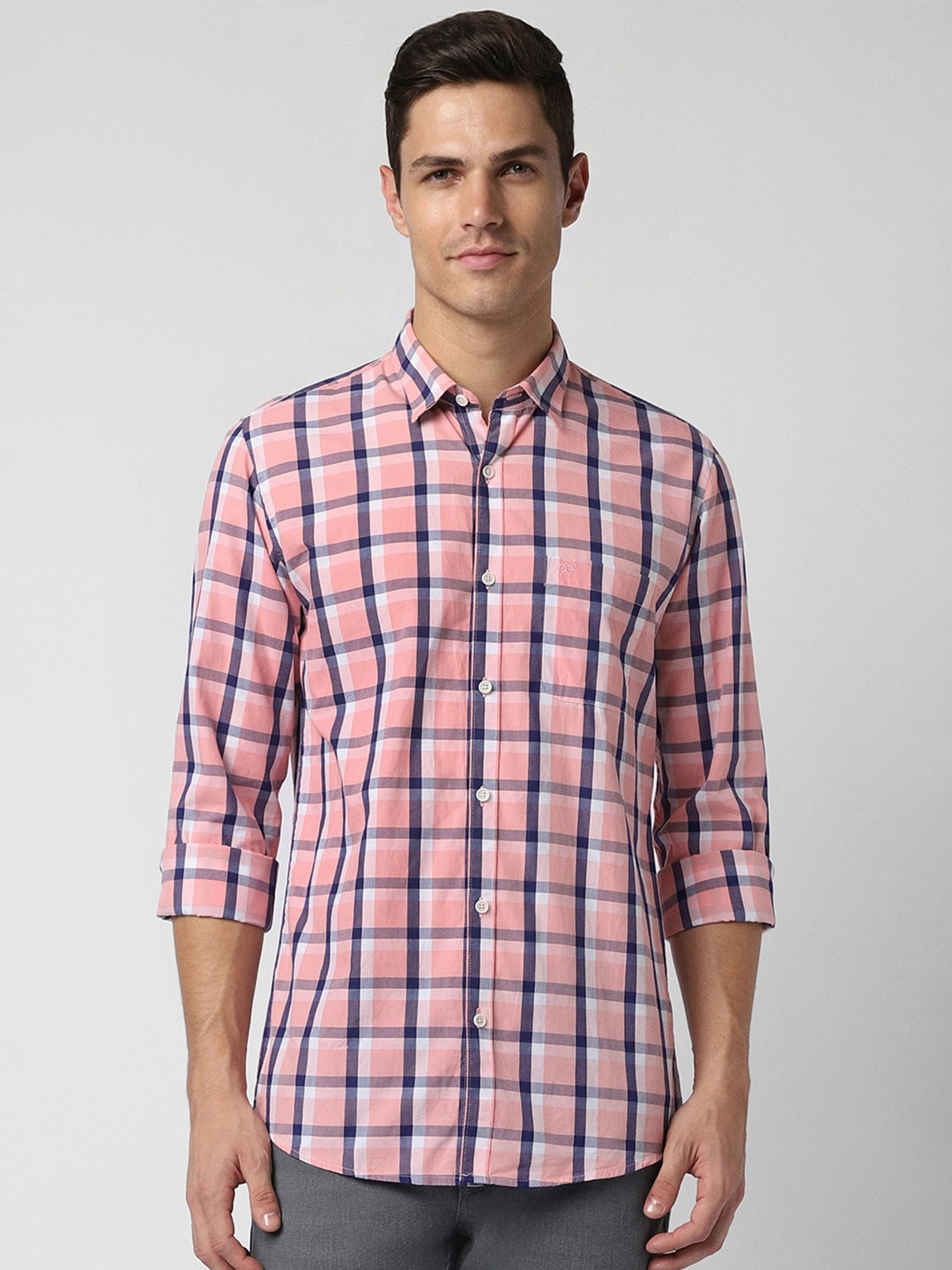 

Peter England Casuals Slim Fit Checked Pure Cotton Casual Shirt, Pink