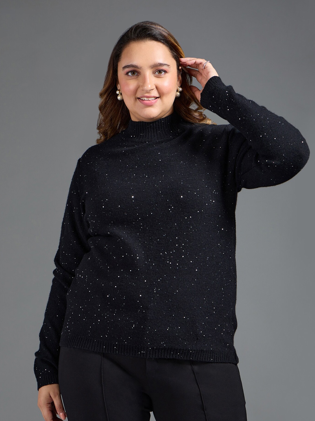 

20Dresses Sequinned Turtle Neck Pullover, Black