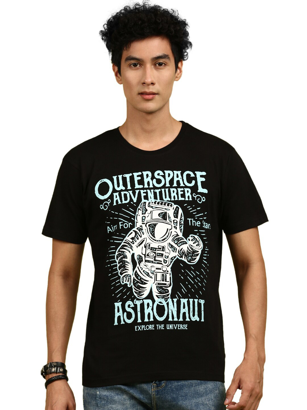 

BLACK RADIO Graphic Printed Round Neck Pure Cotton T-shirt