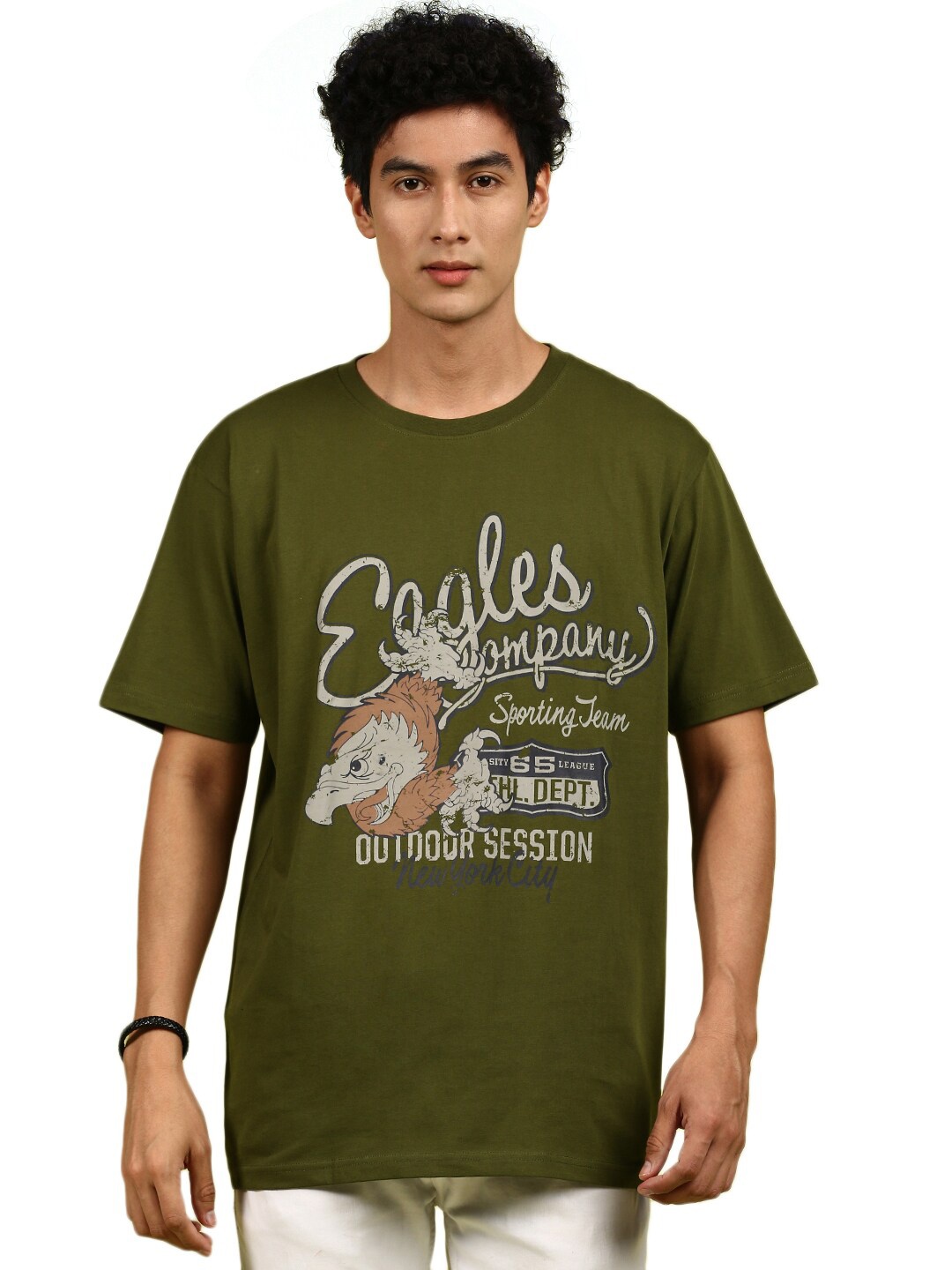 

BLACK RADIO Typography Printed Round Neck Pure Cotton T-shirt, Olive