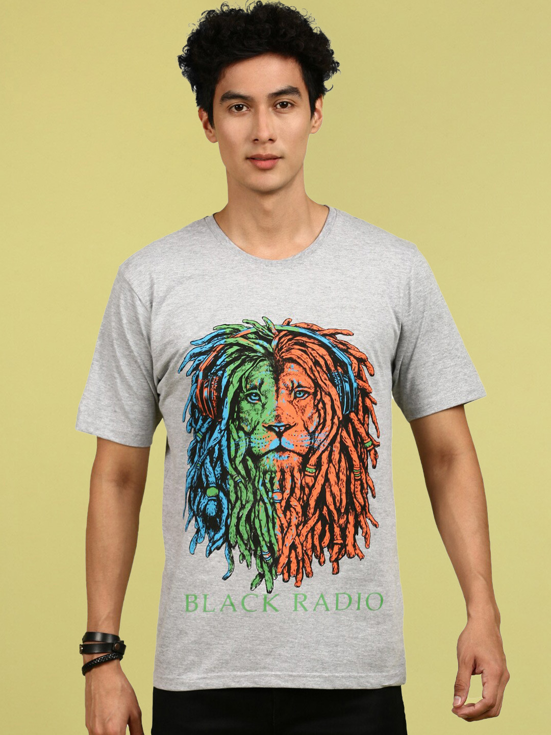 

BLACK RADIO Graphic Printed Pure Cotton T-Shirt, Grey melange