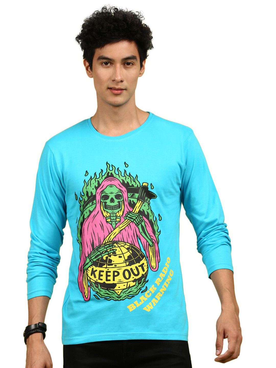 

BLACK RADIO Graphic Printed Pure Cotton T-Shirt, Turquoise blue