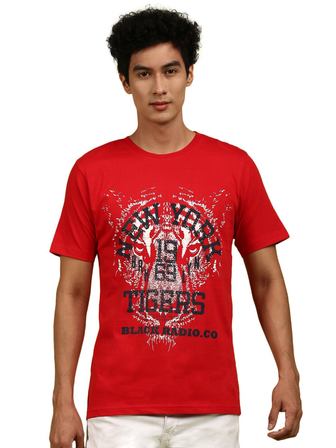 

BLACK RADIO Graphic Printed Round Neck Pure Cotton T-shirt, Red