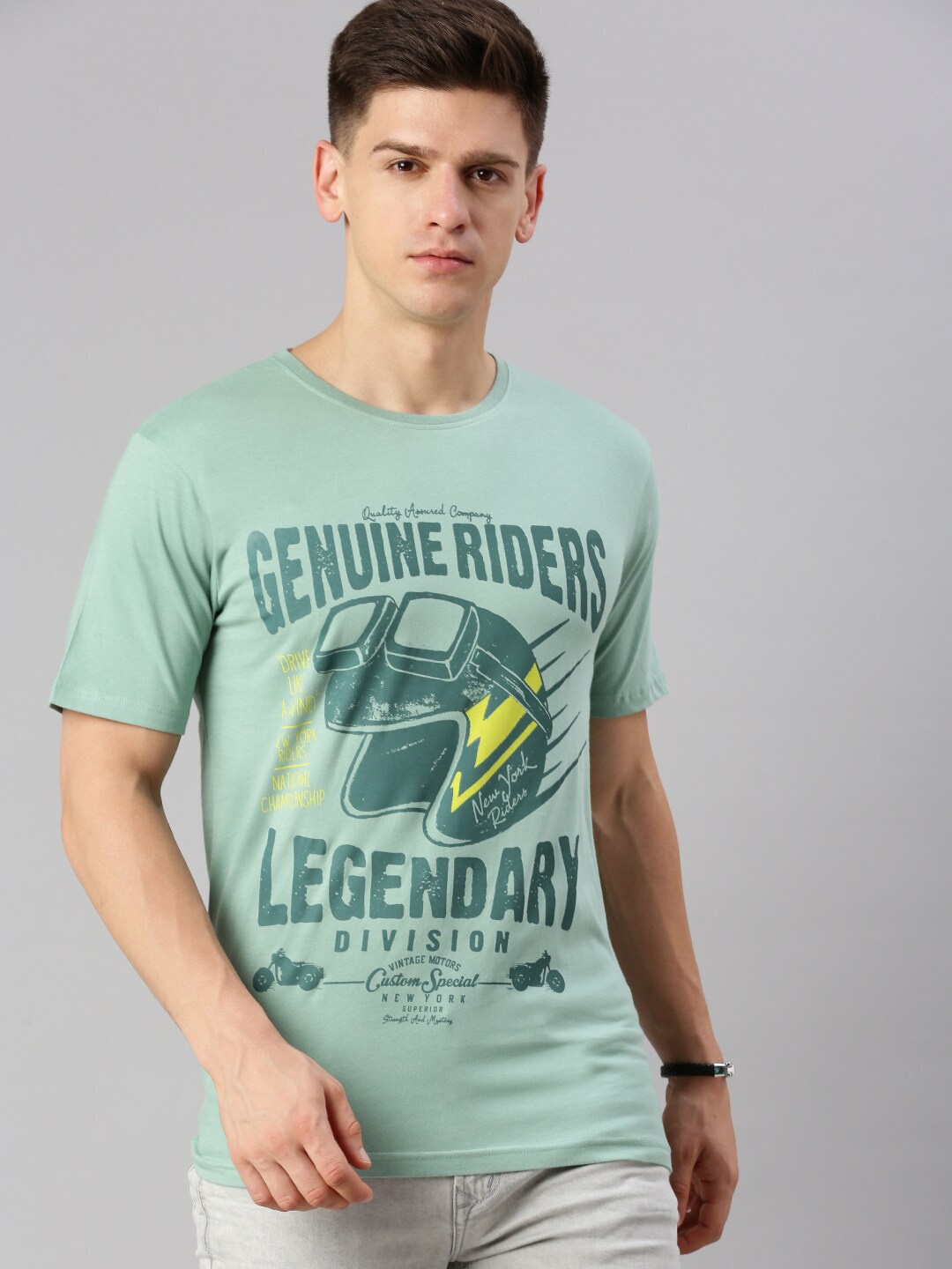 

BLACK RADIO Graphic Printed Pure Cotton T-Shirt, Sea green
