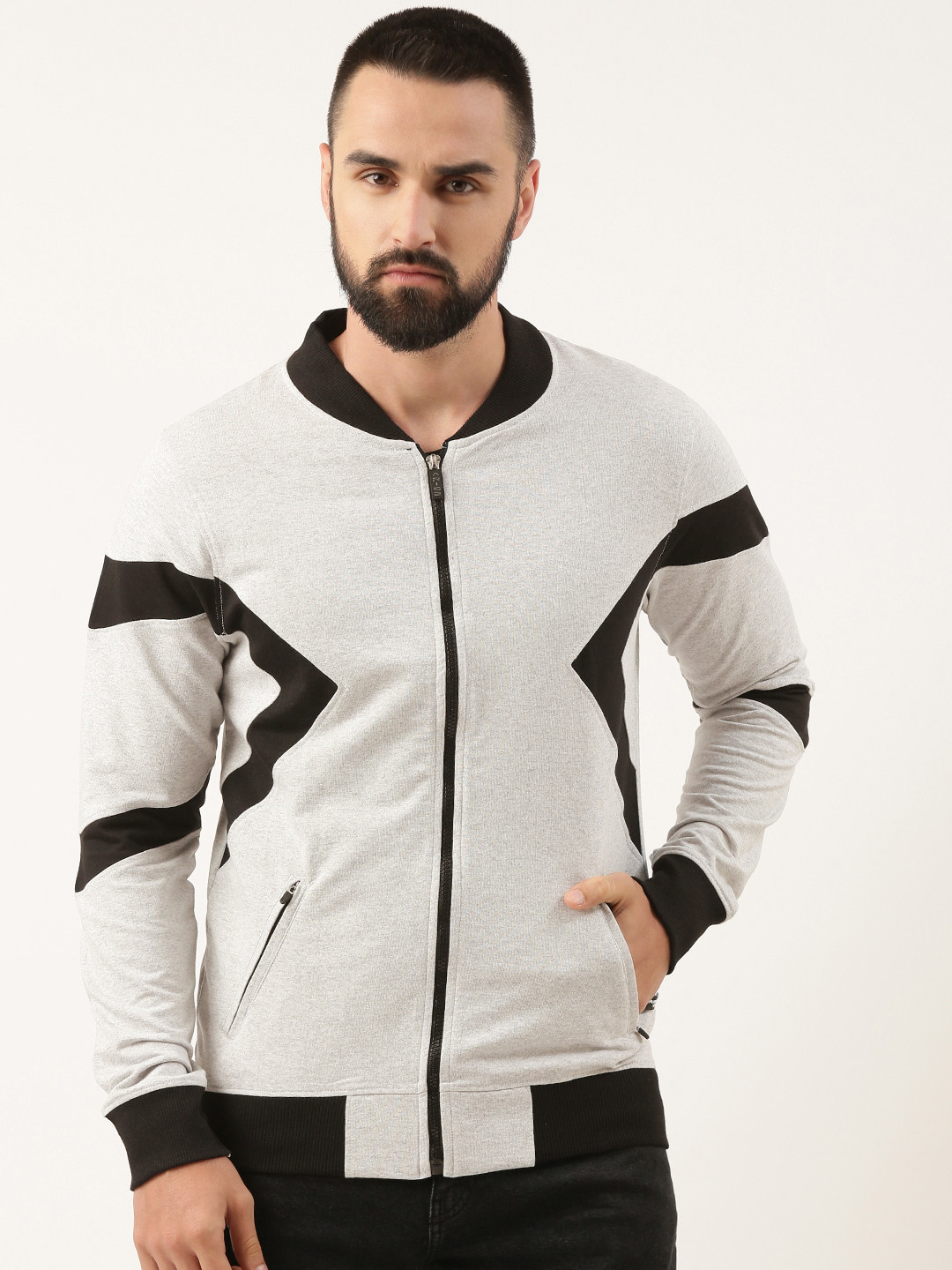 

ARISE Men Printed Mock Collar Terry Sweatshirt, White