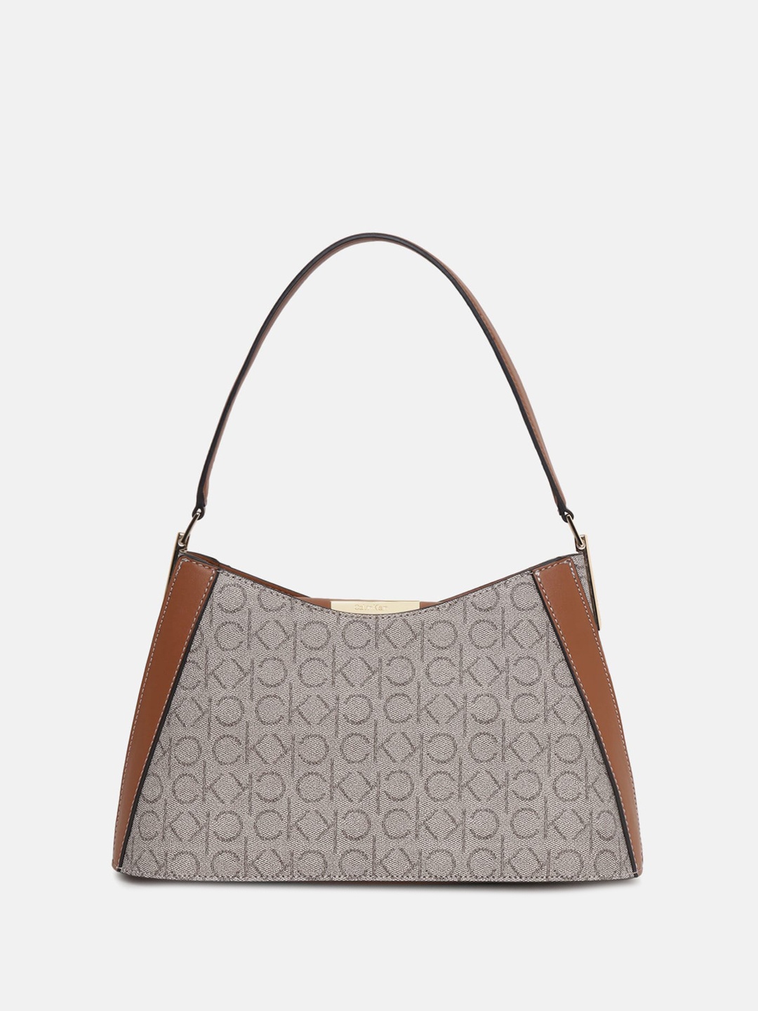

Calvin Klein Brand Logo Printed Structured Handheld Bag, Beige