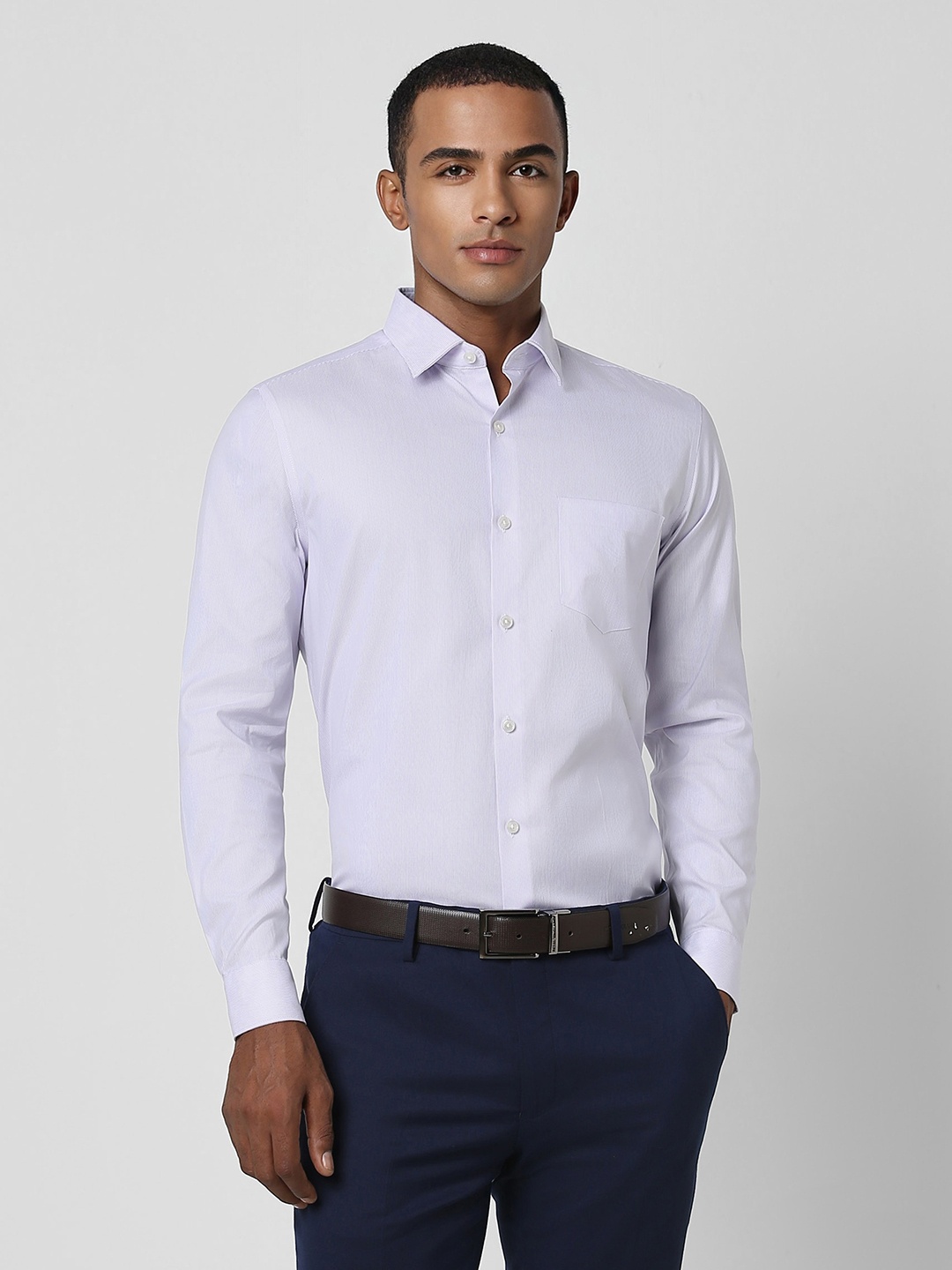 

Peter England Elite Slim Fit Spread Collar Cotton Formal Shirt, Purple