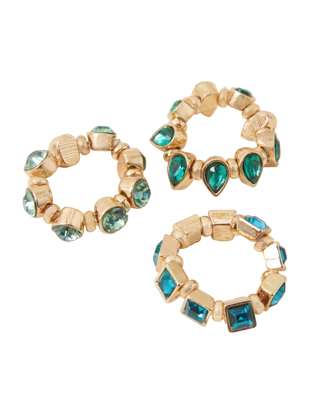 

Accessorize Pack of 3 Crystal Studded Handcrafted Finger Rings, Green