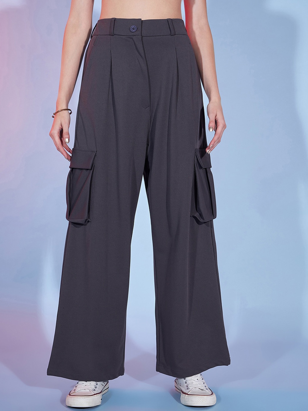 

DressBerry Women Loose Fit High Rise Easy Wash Parallel Trousers, Grey
