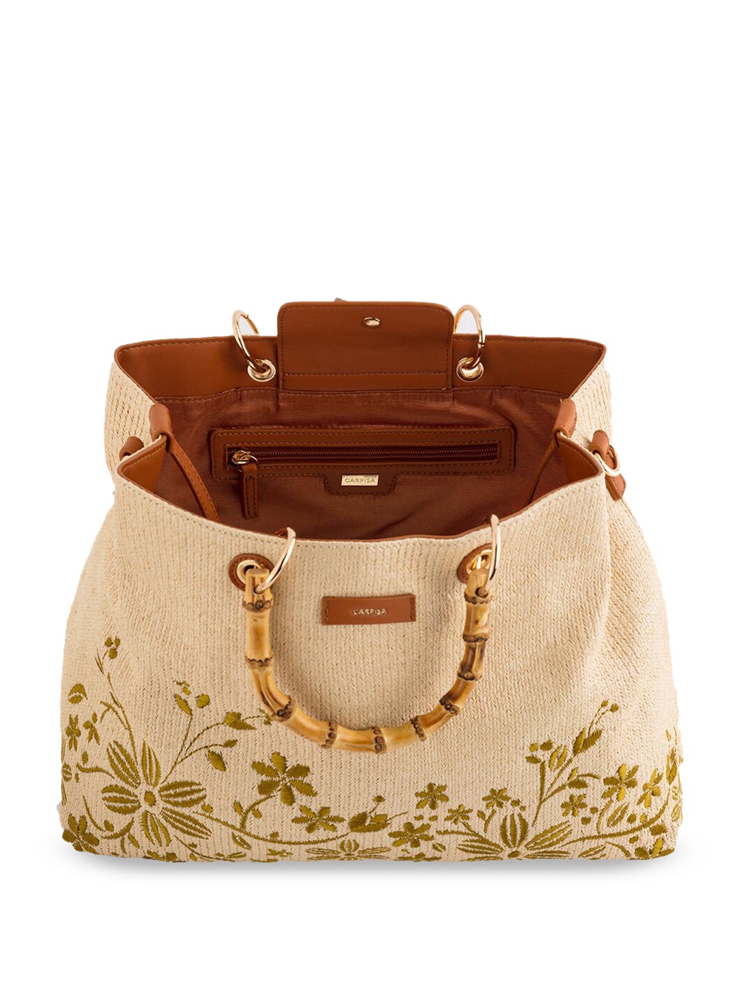 

CARPISA Floral Bucket Jute Handheld Bag, Beige