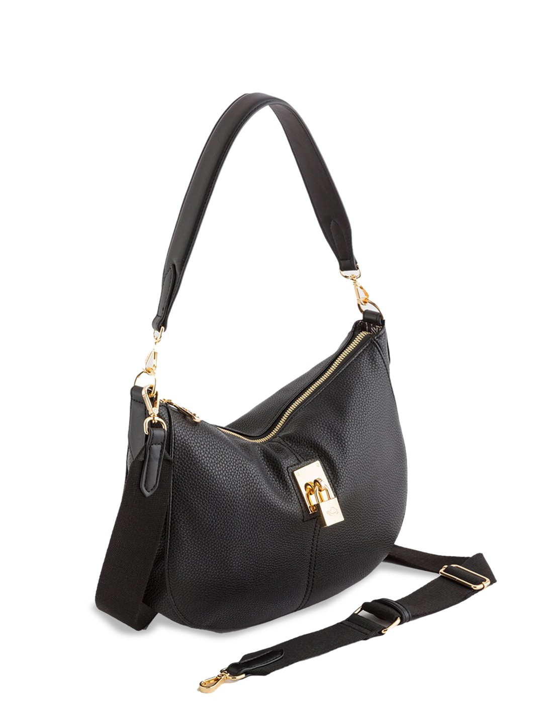 

CARPISA Textured Leather Structured Hobo Bag, Black