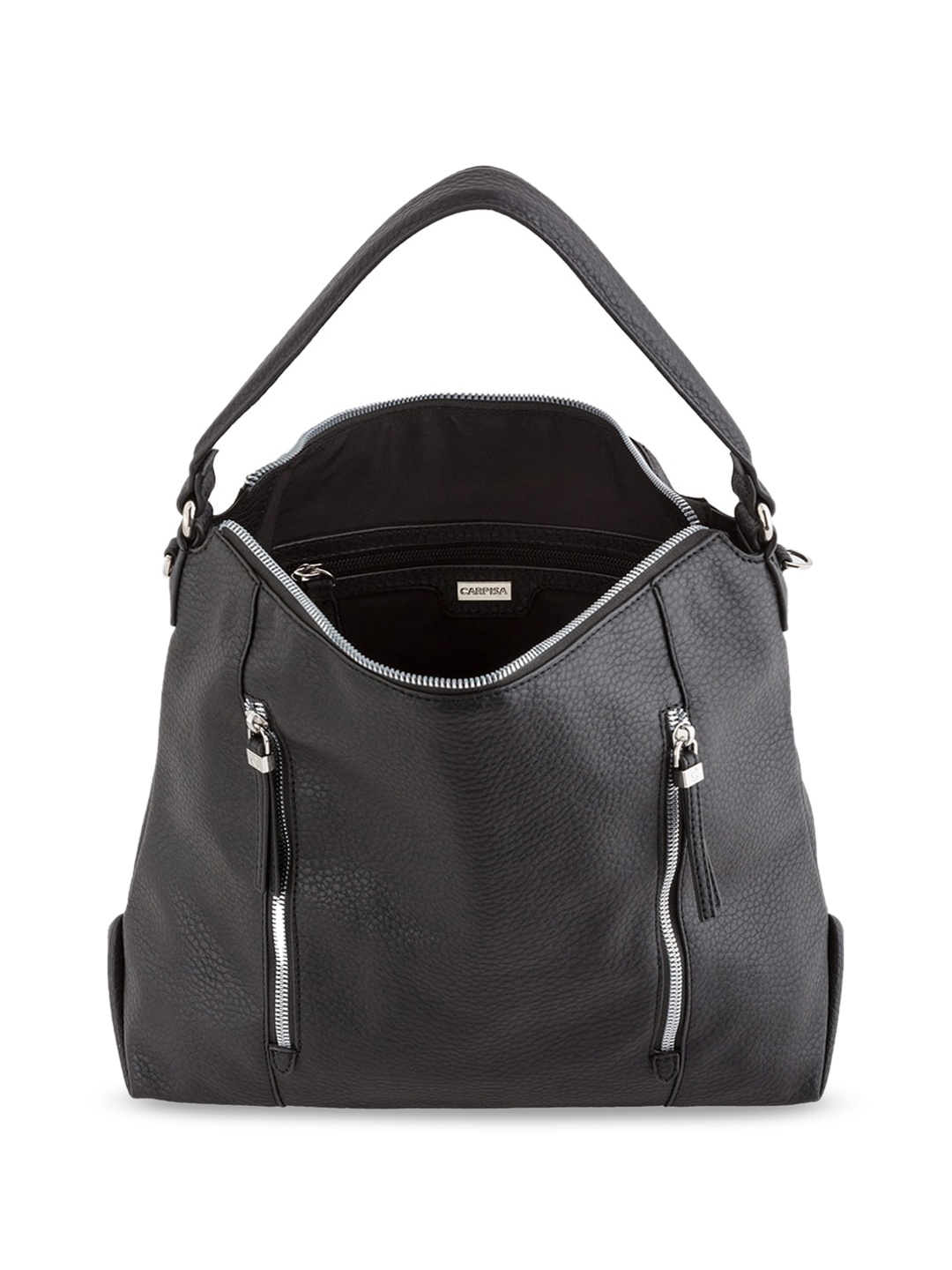 

CARPISA Leather Structured Hobo Bag, Black