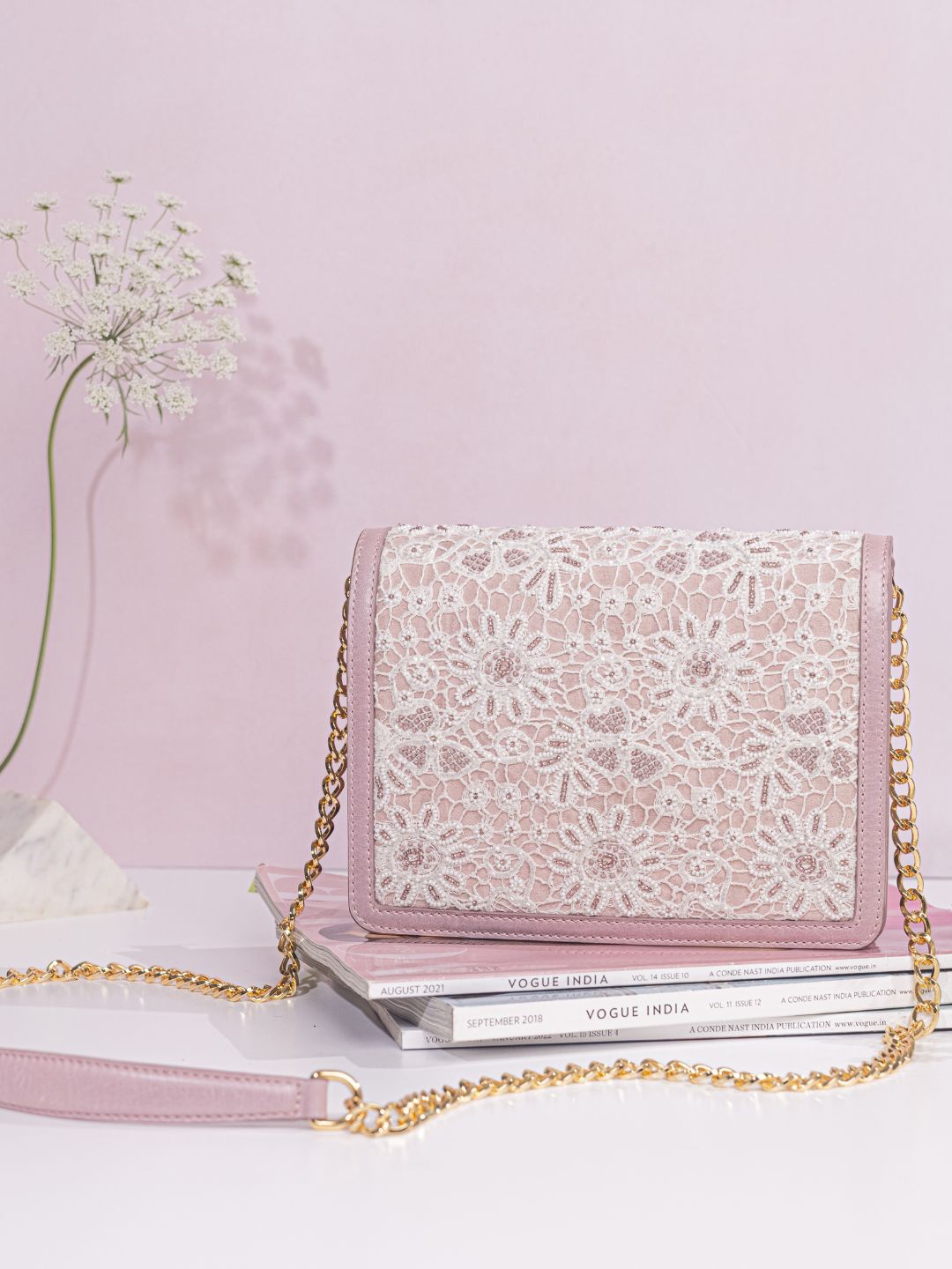 

The Leather Garden Embellished Leather Structured Sling Bag, Lavender