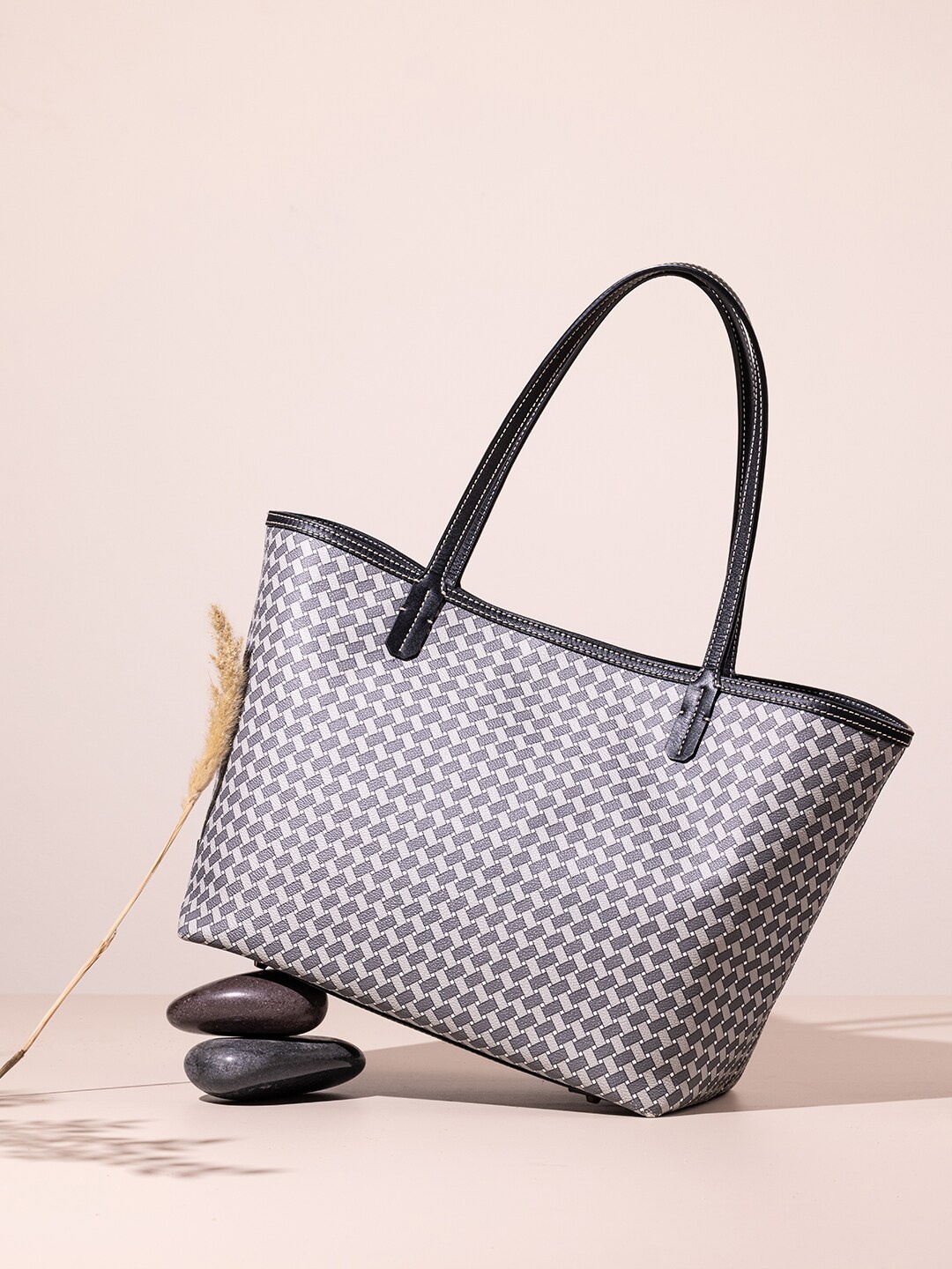 

The Leather Garden Geometric Printed Leather Shopper Tote Bag, Black