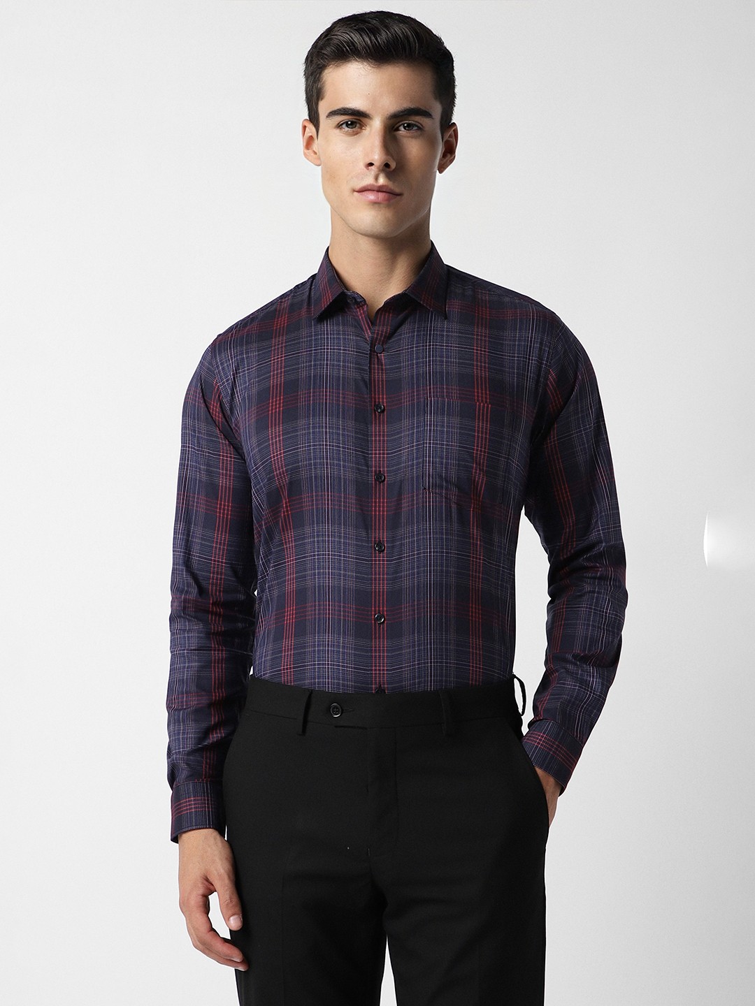 

Van Heusen Slim Fit Long Sleeves Spread Collar Cotton Opaque Checked Formal Shirt, Purple