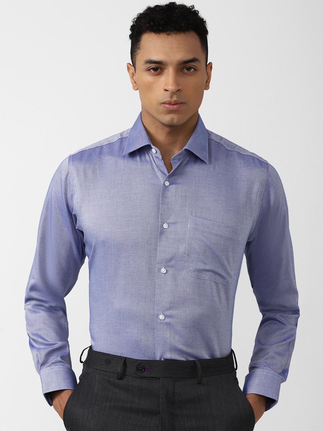 

Van Heusen Durapress Textured Opaque Spread Collar Cotton Wrinkle Resistant & Easy Care Formal Shirt, Blue