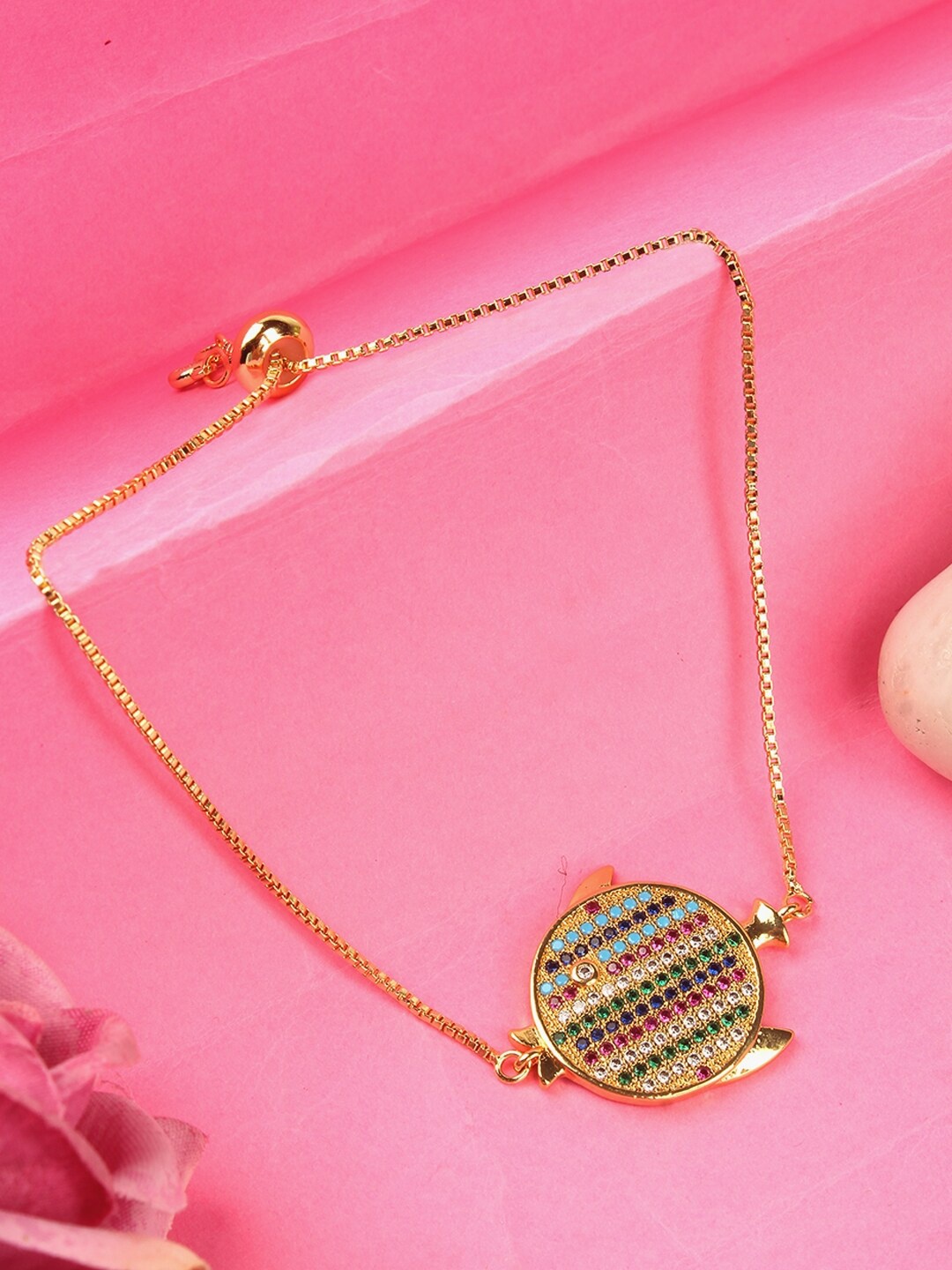

Stylecast X KPOP Gold-Plated Brass Cubic Zirconia Stone Studded Charm Bracelet