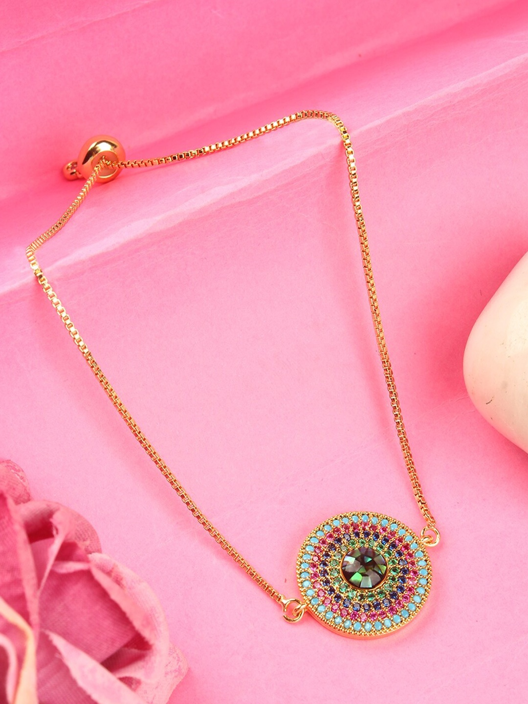 

Stylecast X KPOP Gold-Plated Brass Cubic Zirconia Stone Studded Charm Bracelet
