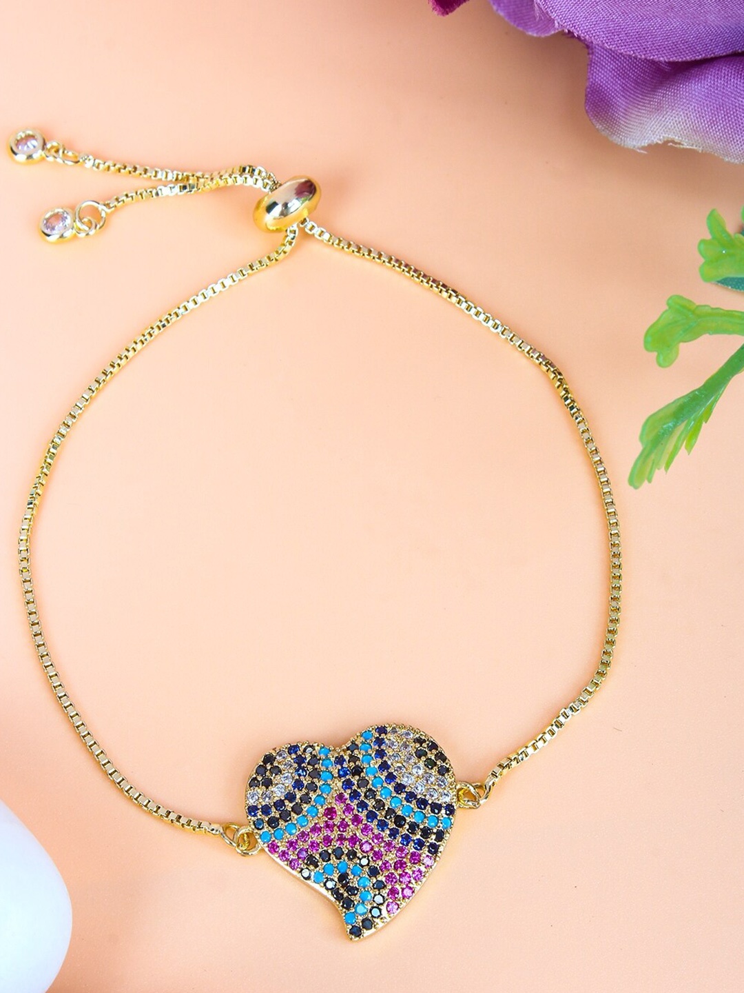 

Stylecast X KPOP Gold-Plated Brass Cubic Zirconia Stone Studded Charm Bracelet