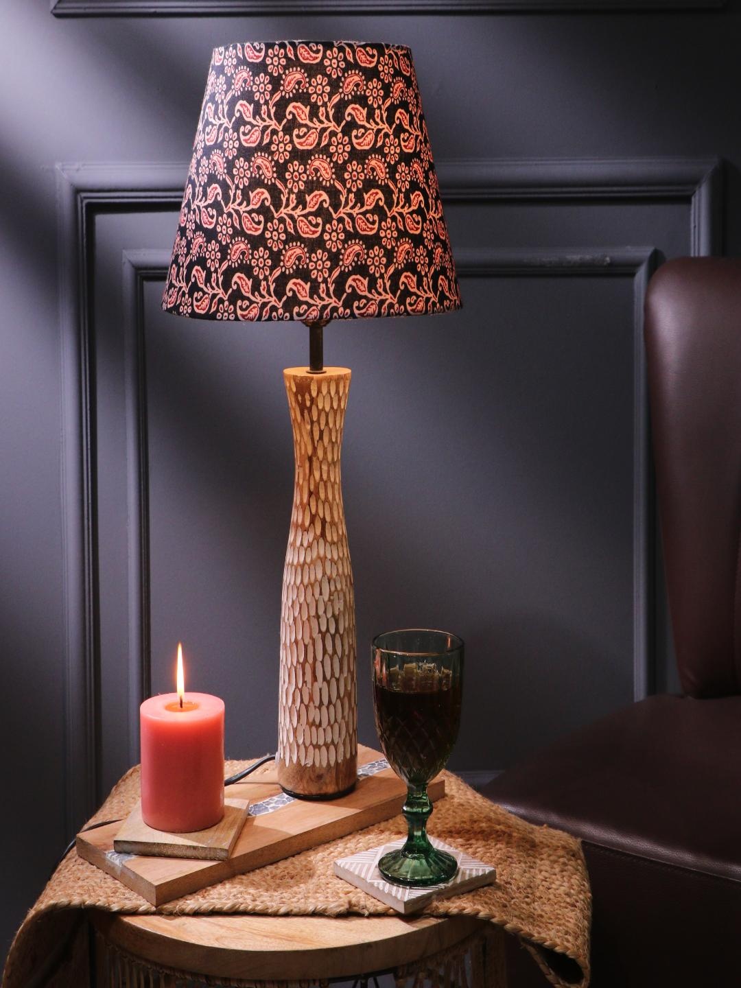 

The Decor Mart Black Textured Traditional Art Shade Bedside Table Lamp