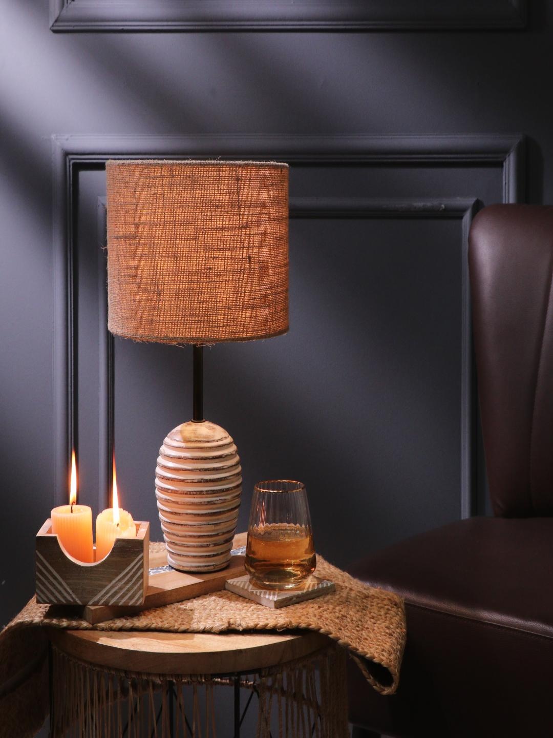 

The Decor Mart Beige Textured Wooden Table Lamp With Jute Shade