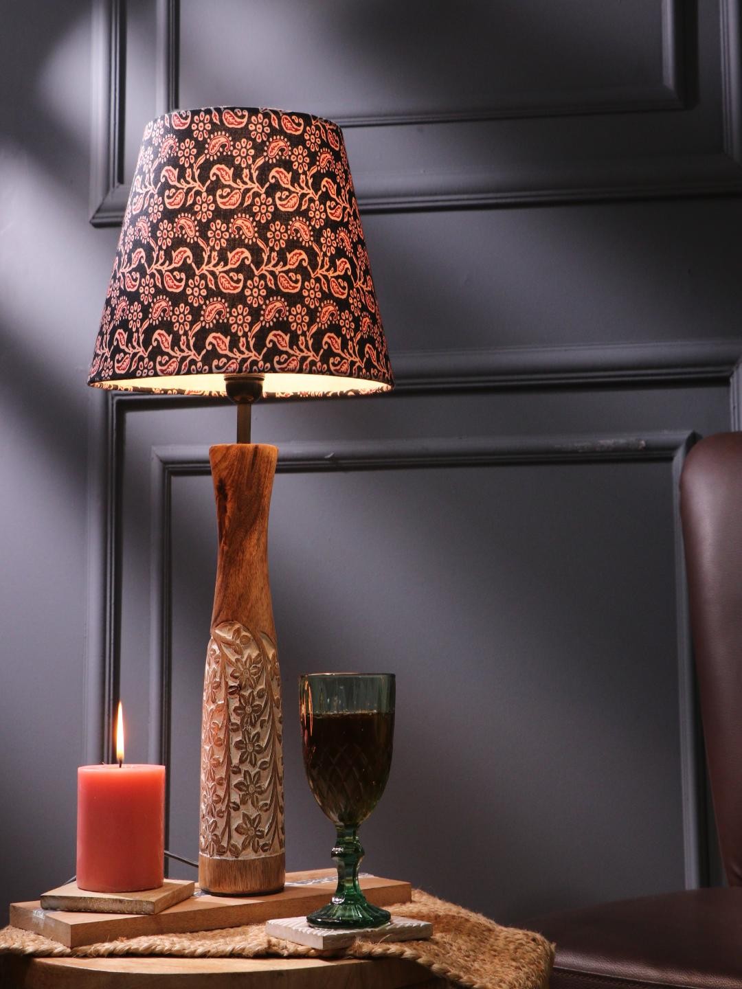 

The Decor Mart Black & Brown Vintage Handcrafted Lamp With Printed Art Shade
