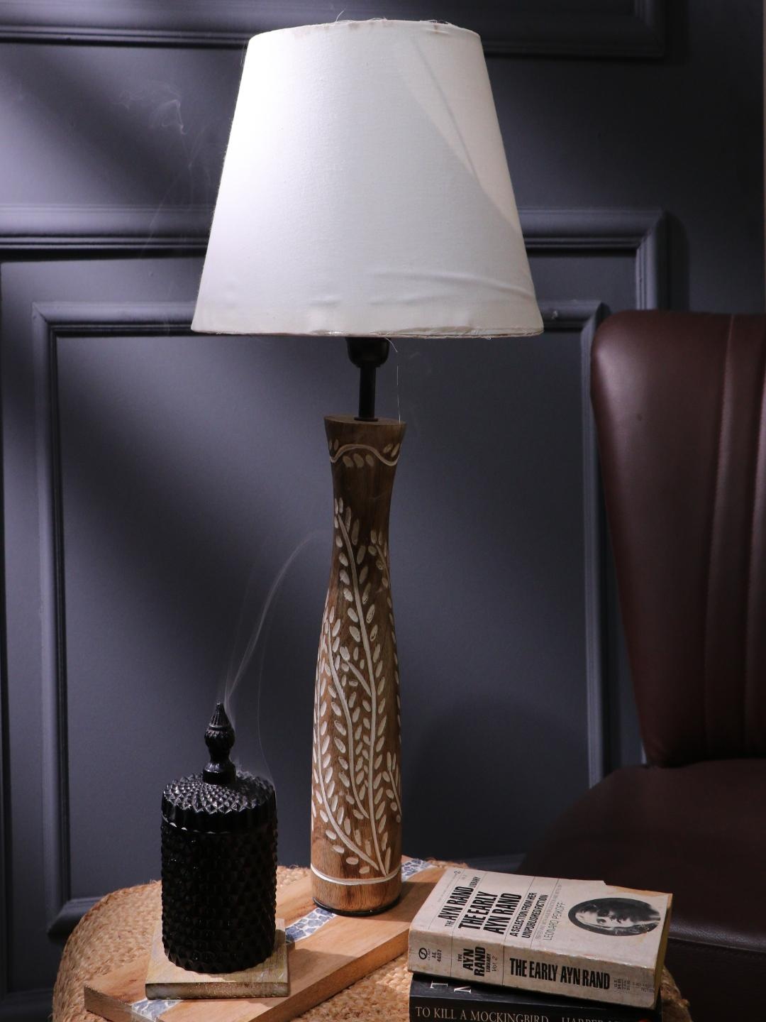 

The Decor Mart Leaf Embossed Bedside Table Lamp, Beige