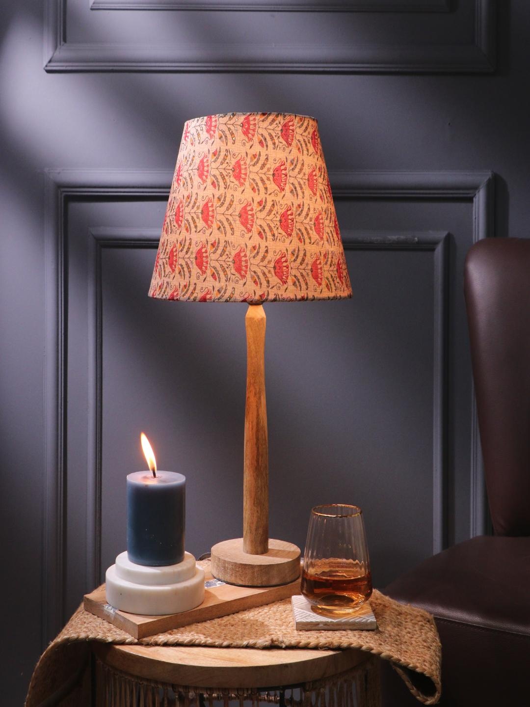 

The Decor Mart Beige & Red Floral Printed Frustum Table Lamp