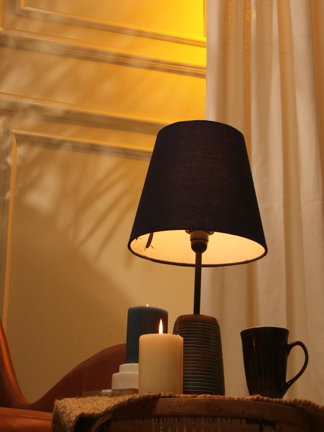 

The Decor Mart Blue Ribbed Frustum shape With Blue Shade Table Lamp