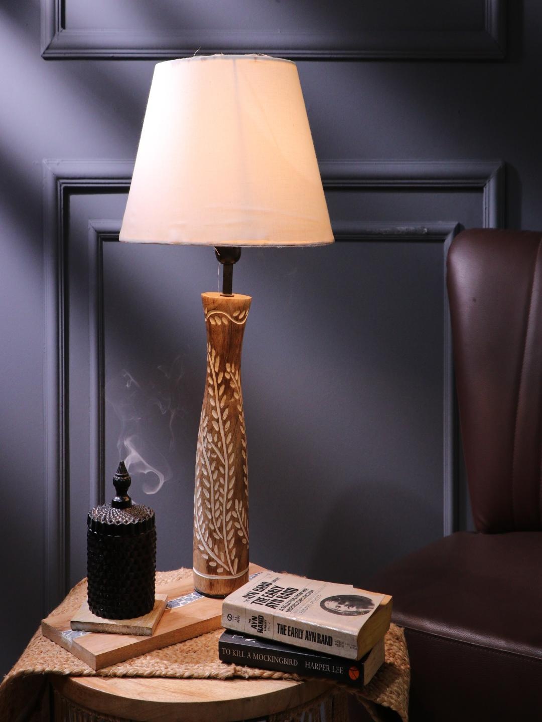 

The Decor Mart Beige Solid Frustum Shaped Wood Table Lamp