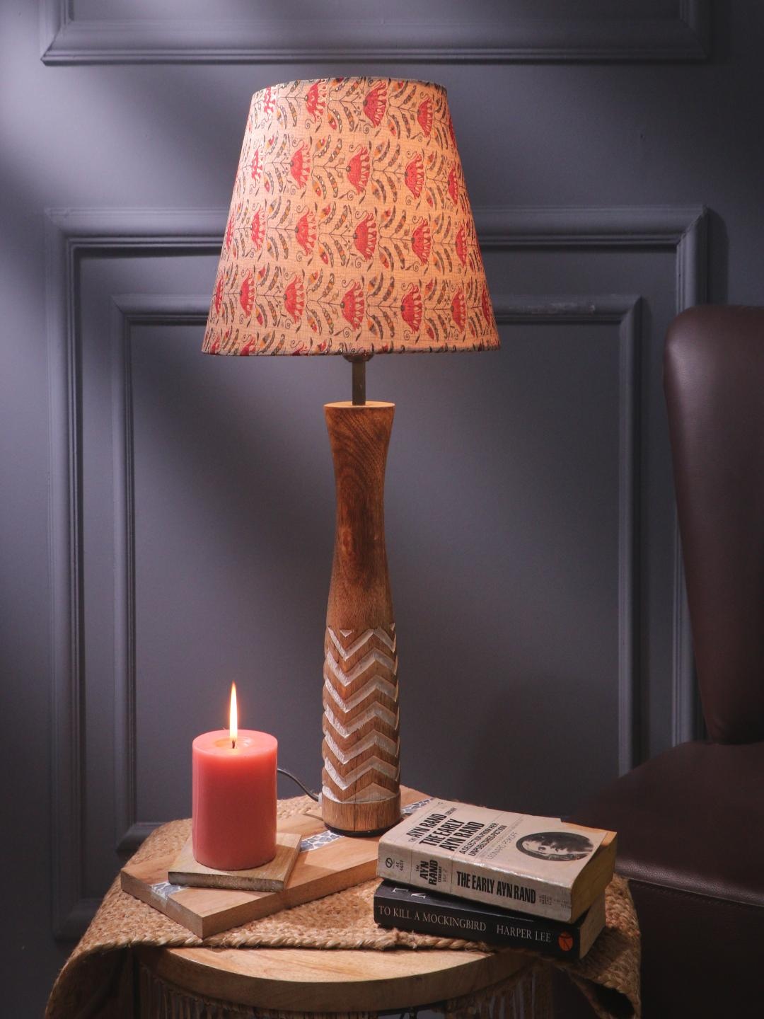 

The Decor Mart Beige Printed Lamp With Floral Shade