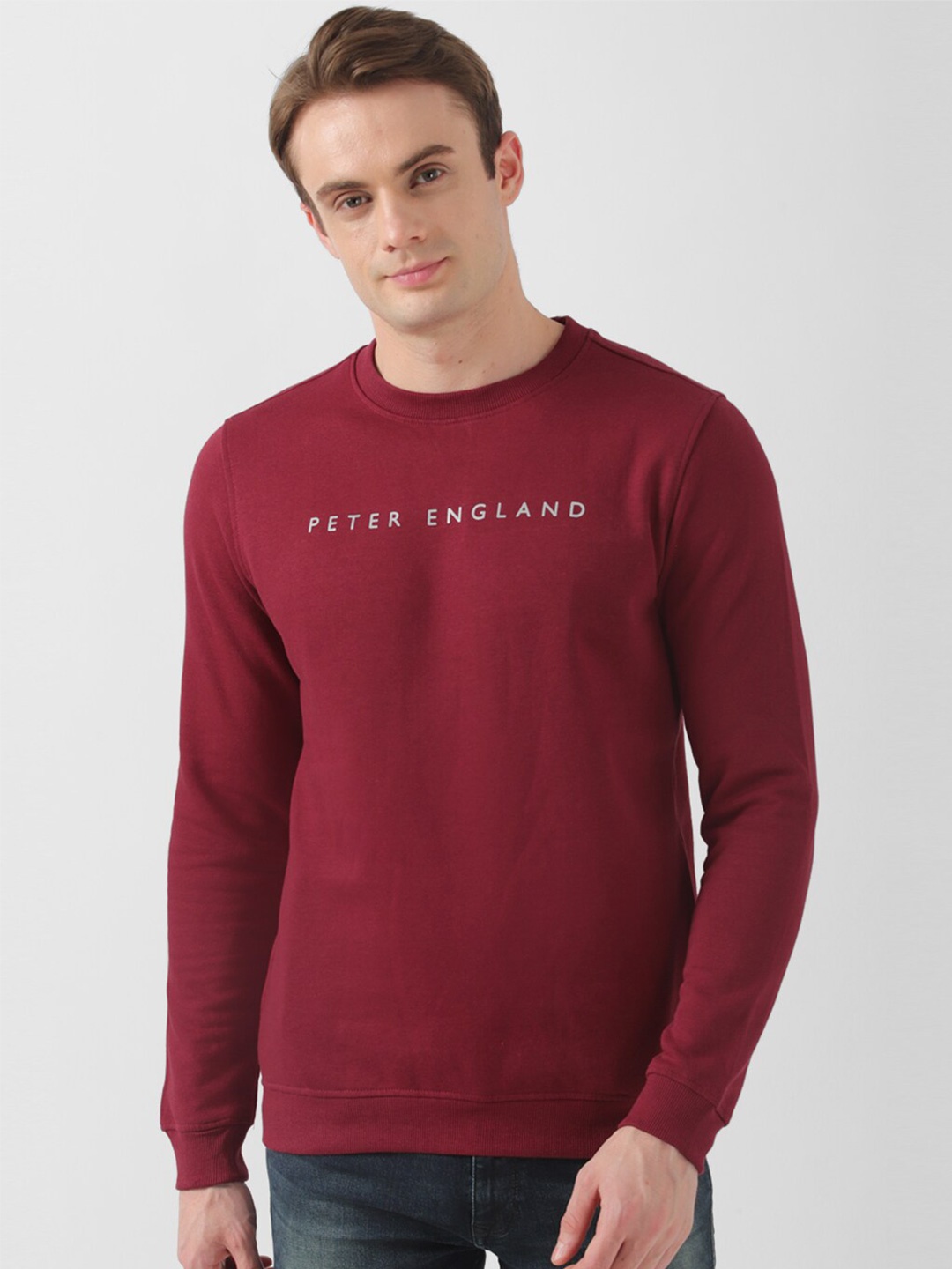 

Peter England Casuals Typography Printed Long Sleeves Pullover, Maroon