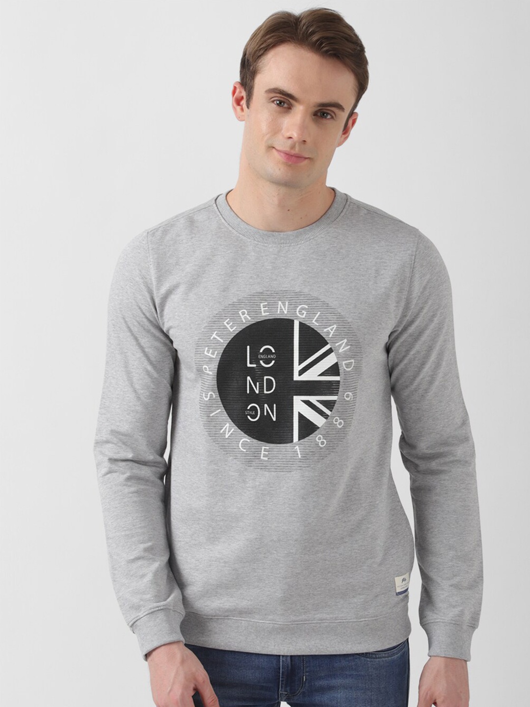 

Peter England Casuals Typography Printed Long Sleeves Pullover, Grey