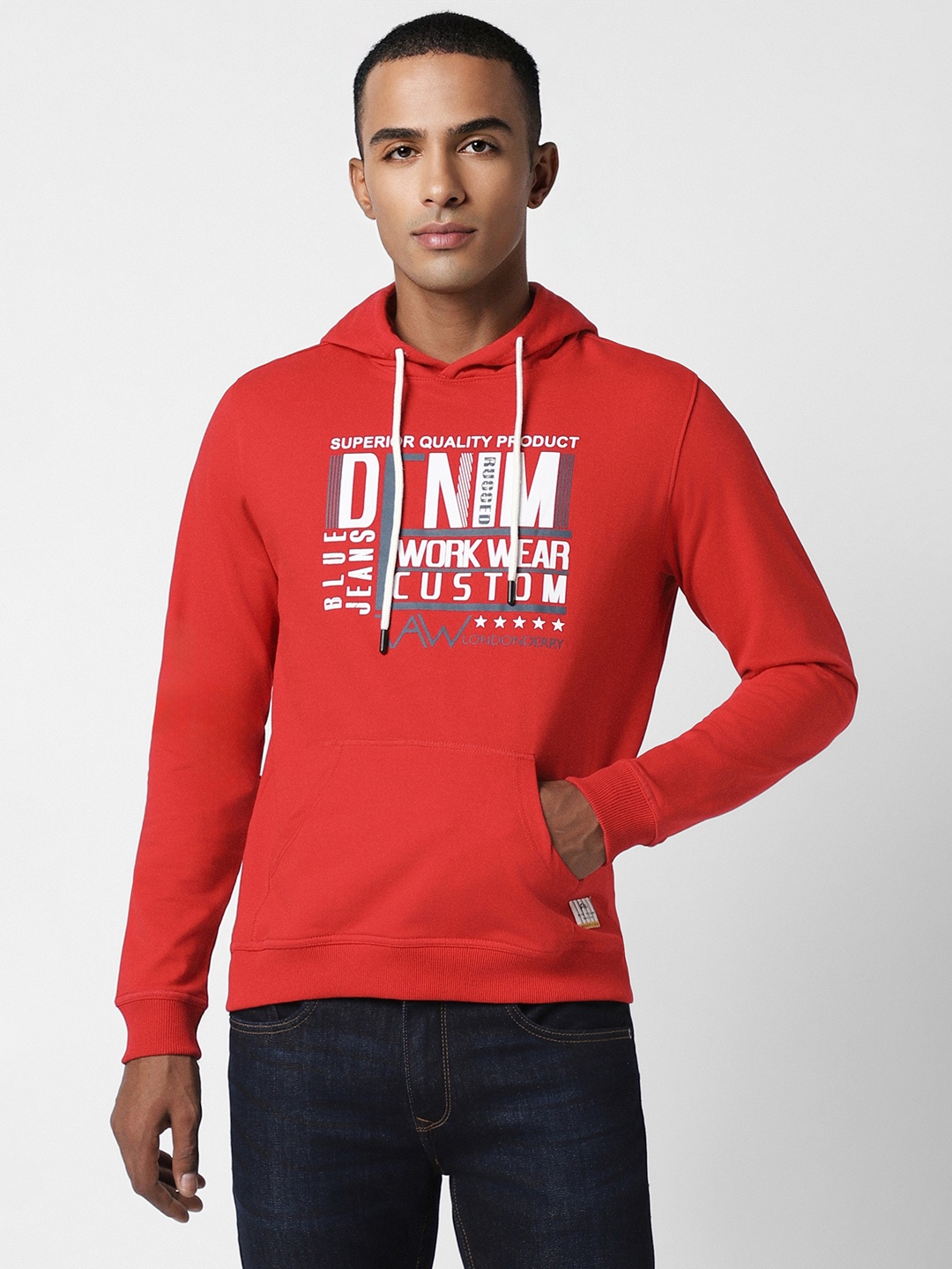 

Peter England Casuals Typography Printed Hooded Sweatshirt, Red