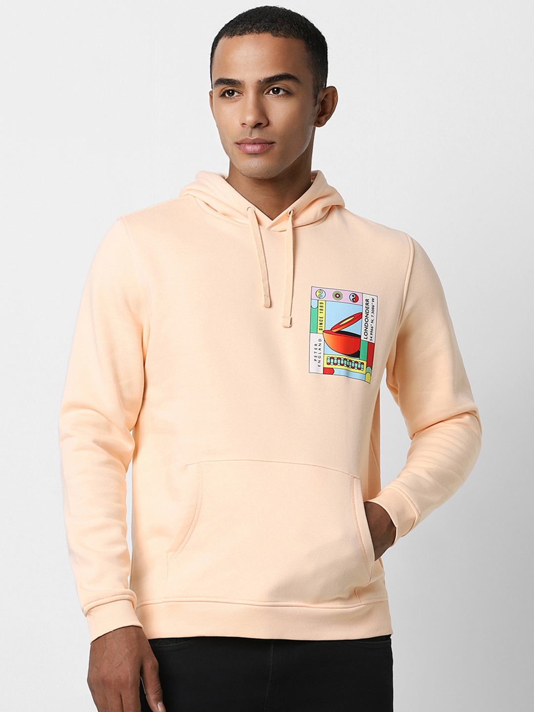 

Peter England Casuals Men Peach-Coloured Hooded Sweatshirt