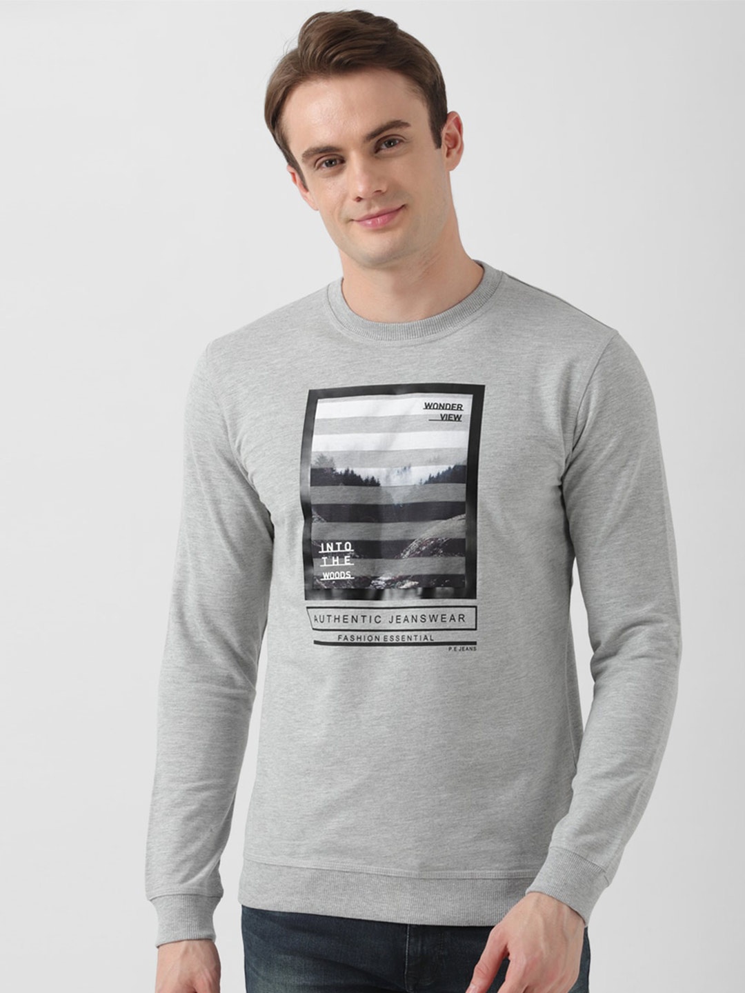 

Peter England Casuals Graphic Printed Pullover Sweatshirt, Grey