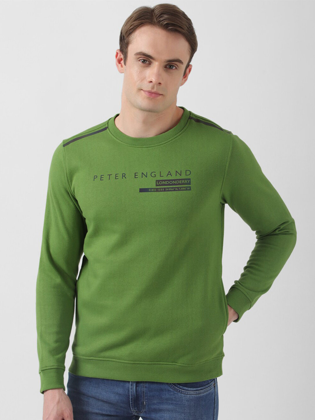 

Peter England Casuals Typography Printed Pullover Sweatshirt, Green